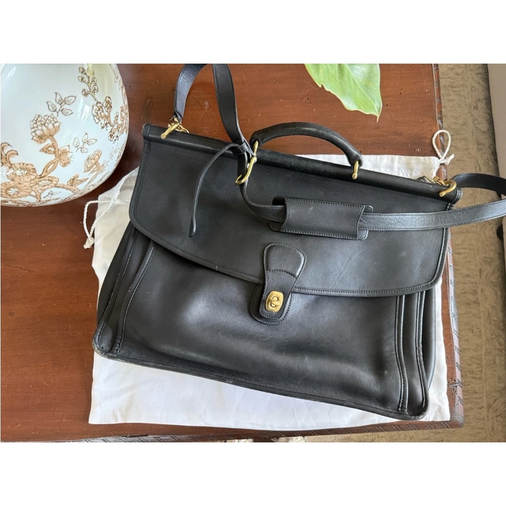 1990’s Vintage Coach Beekman Black Leather Messenger Bag Briefcase 5266